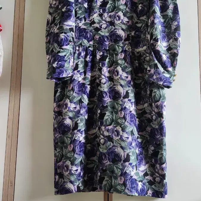 [BUNJANG] Vintage Floral Silk Blend Maxi Dress / 빈티지 플라워 모+실크고급 원피스 퍼플 로즈