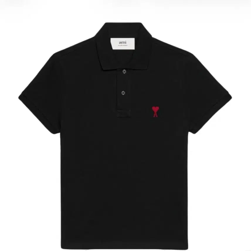 [BUNJANG] Ami Heart Logo Black Polo Shirt / 아미 하트 로고 블랙 반팔 카라티