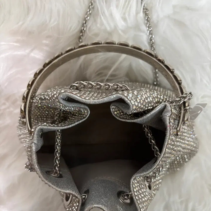 [BUNJANG] Sparkling Cubic Crystal Silver Bucket Bag (Drawstring Bag) / 블링블링 큐빅 크리스탈 실버 버킷백(복조리백)