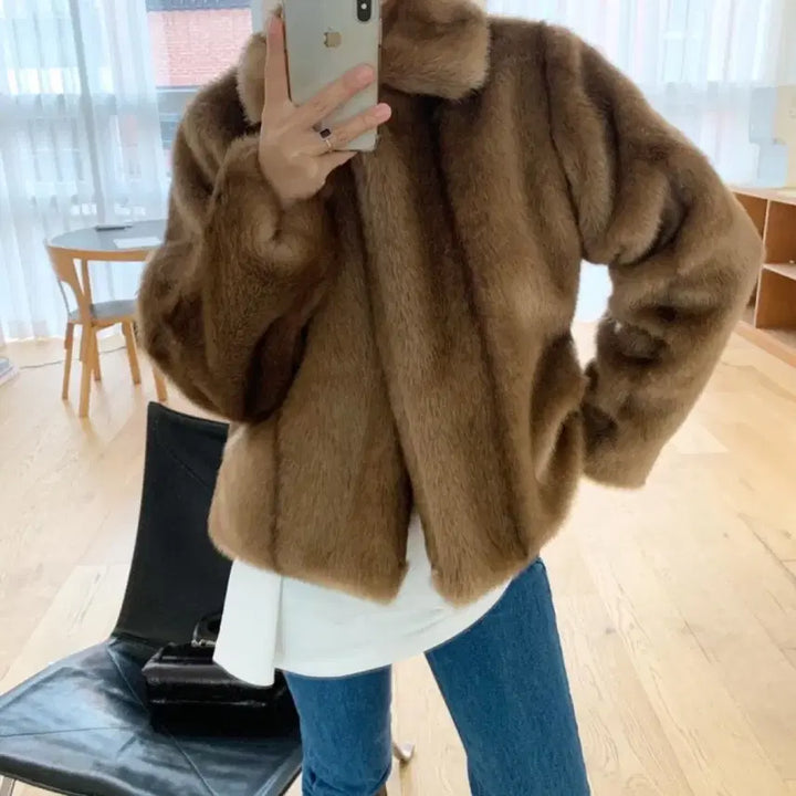 [BUNJANG] WE ARE Faux Mink Fur Jacket Brown / 위아(we are) 페이크 밍크 퍼 자켓 브라운