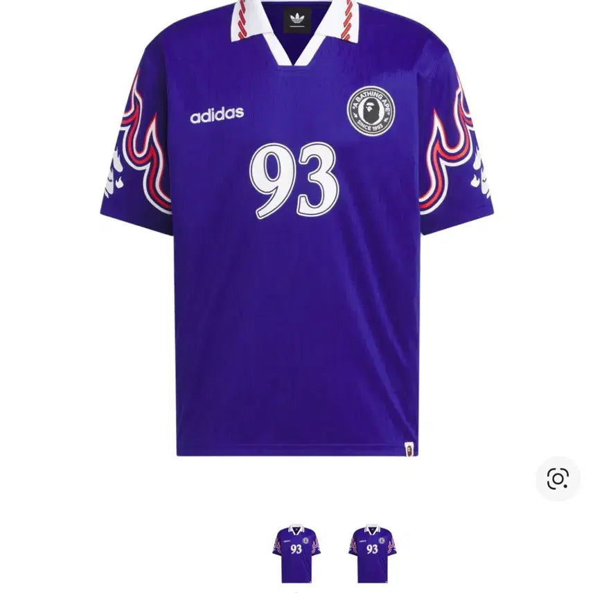 [BUNJANG] Adidas x Bape Flame Jersey Short Sleeve Japan Blue / [L]아디다스 x 베이프 숏슬리브 플레임 저지 재팬 블루 - KR
