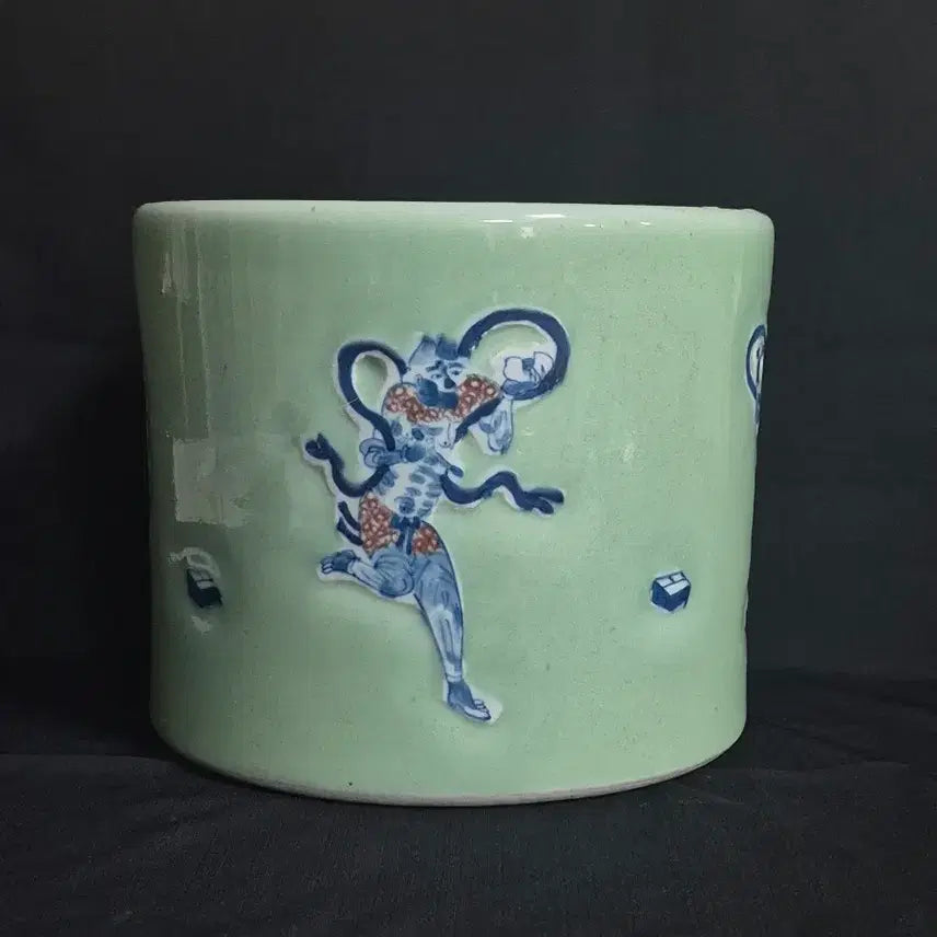[BUNJANG] Chinese Celadon Enamel Brush Holder / 두청 분채 법랑채 지통 필통 중국도자기