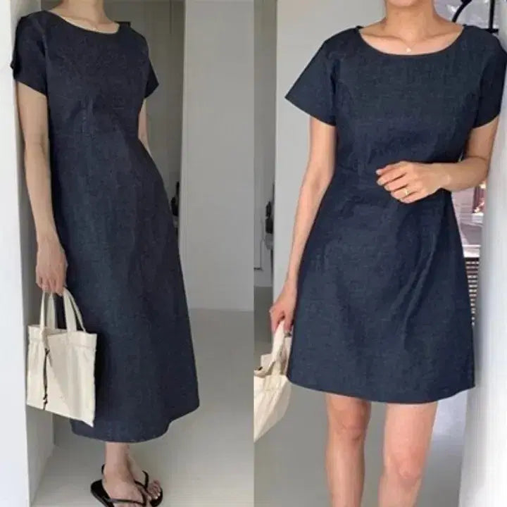 [SOLD OUT] 데일리룩 / 마르지엘 슬림핏 생지데님 롱/미니 원피스