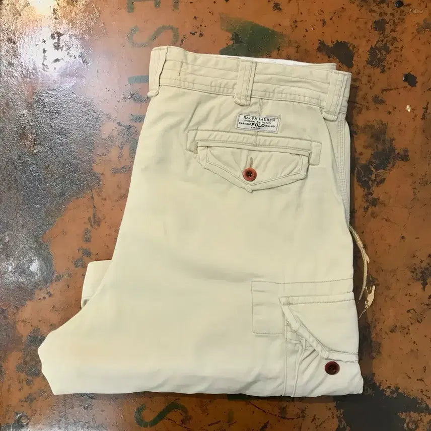 [BUNJANG] Polo Ralph Lauren Beige Cotton Cargo Shorts - Size 38 / 폴로랄프로렌 베이지 코튼 카고 숏 팬츠 면 반바지 허리 38 빅사이즈