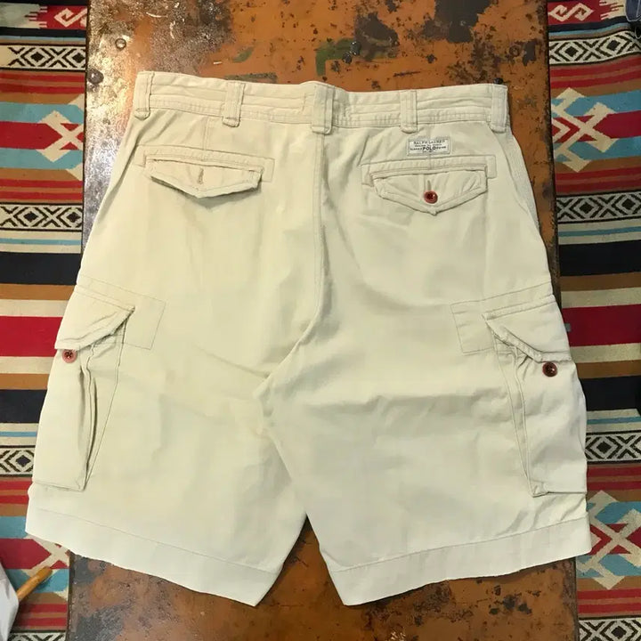 [BUNJANG] Polo Ralph Lauren Beige Cotton Cargo Shorts - Size 38 / 폴로랄프로렌 베이지 코튼 카고 숏 팬츠 면 반바지 허리 38 빅사이즈