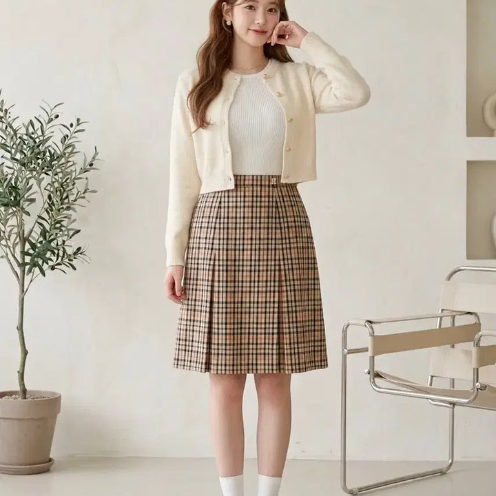 [BUNJANG] DAKS House Check 100% Wool Pleated Skirt Size 88 / 닥스(DAKS) 하우스체크 울 100% 플리츠 스커트