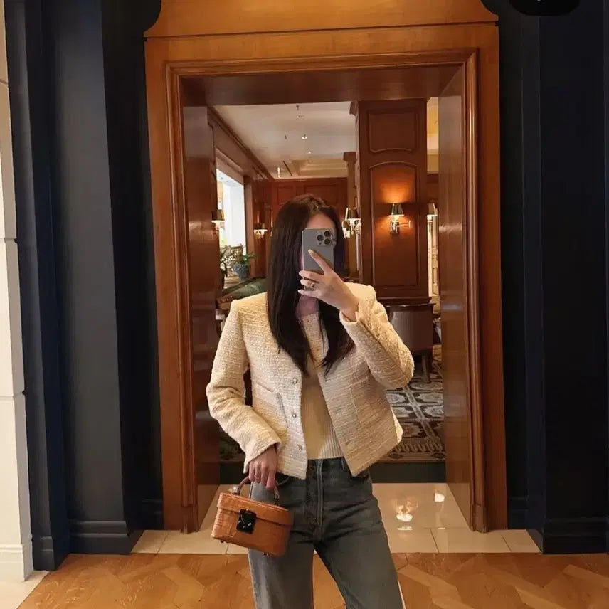 [BUNJANG] The Lourant Winter Sequence Tweed Jacket Mandarin S / 더로랑 윈터 시퀀 트위드 자켓 만다린 s