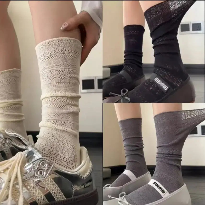 [BUNJANG] Punching Lace Socks (Grey) / 펀칭 레이스 삭스 양말 (회색)