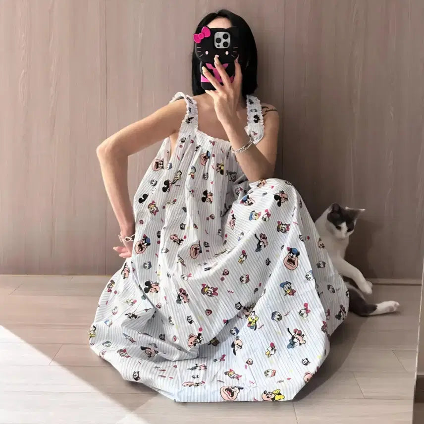 [BUNJANG] Mickey Mouse Long One-Piece Pajamas / 미키 원피스 잠옷