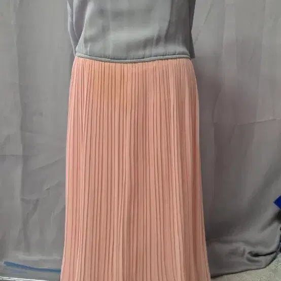 [BUNJANG] Gray/Pink Pleated Long Dress / 회색/핑크 플리츠 롱 원피스