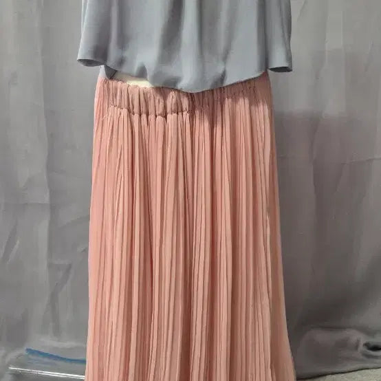 [BUNJANG] Gray/Pink Pleated Long Dress / 회색/핑크 플리츠 롱 원피스
