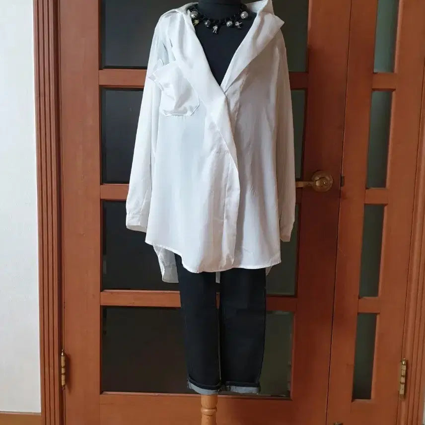 [BUNJANG] DINT Volume Pocket Long Shirt Blouse Set / (새제품)딘트 볼륨포켓 롱셔츠블라우스+벨트+진주핀브로치