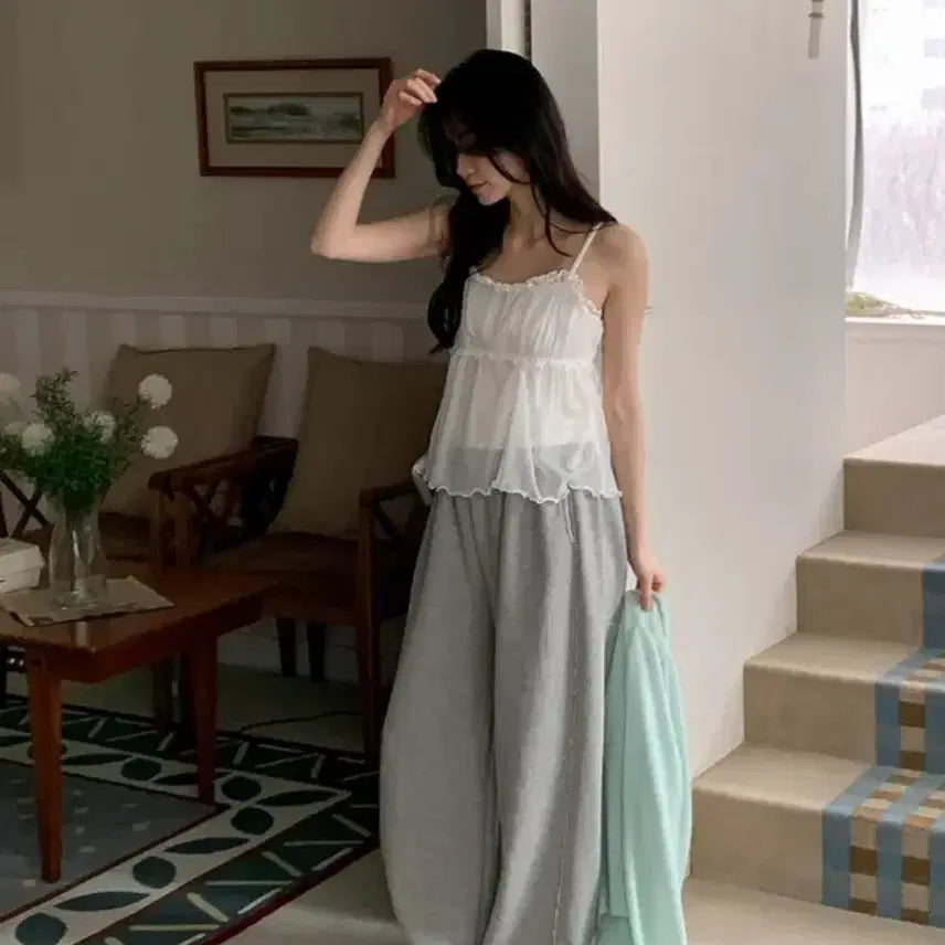 [BUNJANG] Maybe Baby White See-through Frill Bustier Tank Top / 메이비베이비 화이트 시스루 프릴 뷔스티에 나시FREE 가내스라 퍼빗 렌느