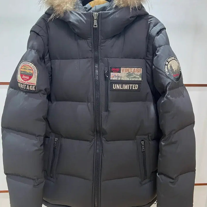 [BUNJANG] Jeep Vintage Charcoal Duck Down 2-Way Separable Sleeve Jumper (105) / 지프(Jeep) 빈티지 차콜 덕다운 - 팔 분리 2way 점퍼 (105/