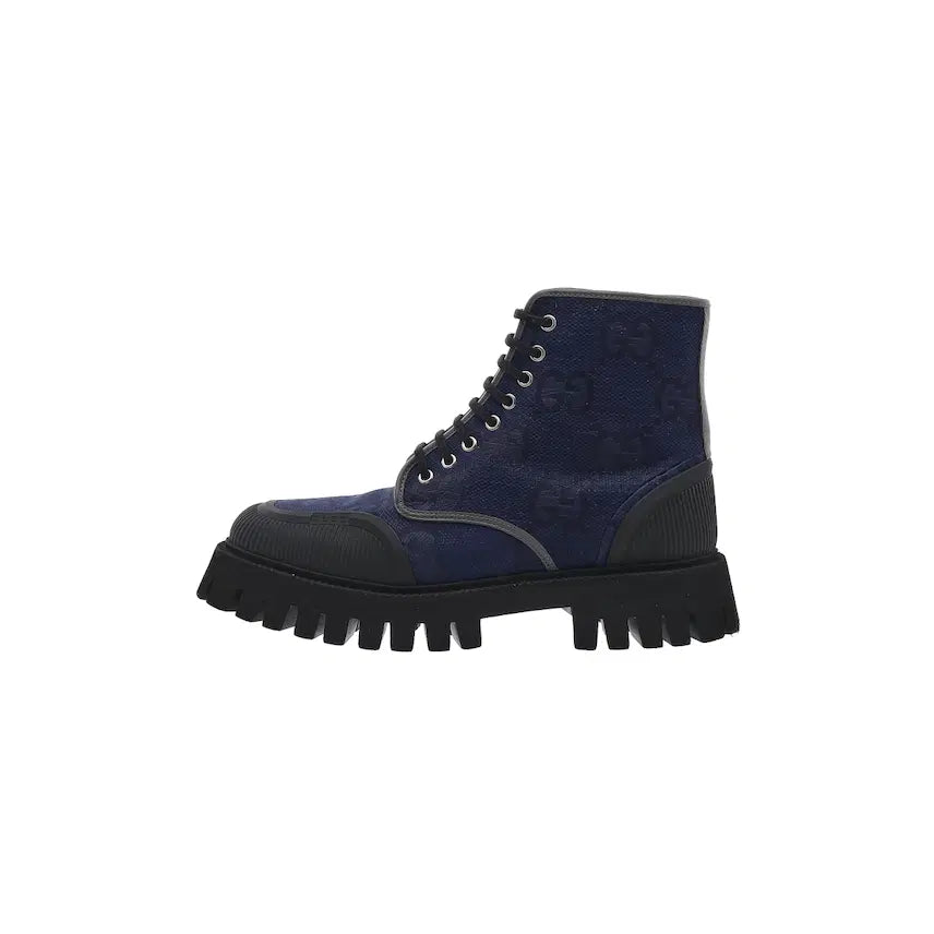 [BUNJANG] Gucci Lace-Up Boots Blue Grey Canvas / 구찌 레이스업 부츠 블루 그레이 캔버스