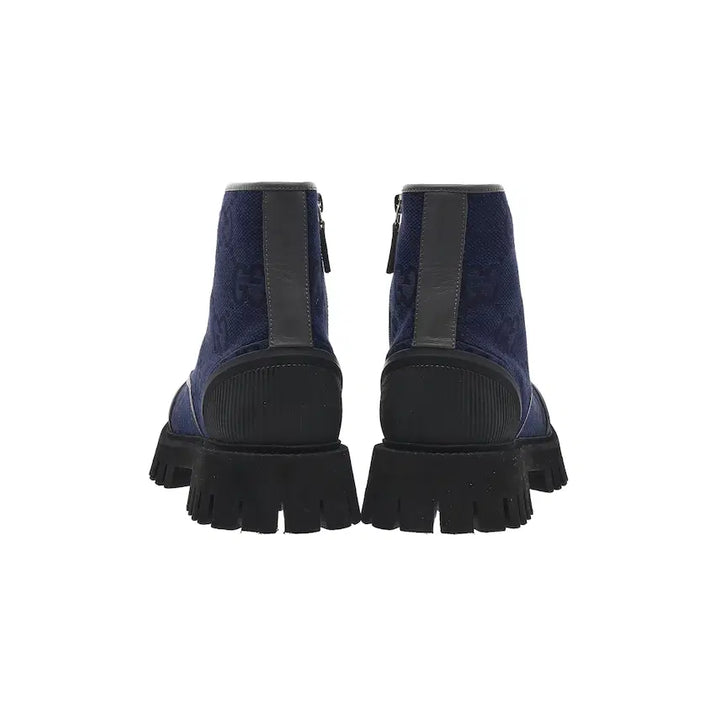 [BUNJANG] Gucci Lace-Up Boots Blue Grey Canvas / 구찌 레이스업 부츠 블루 그레이 캔버스