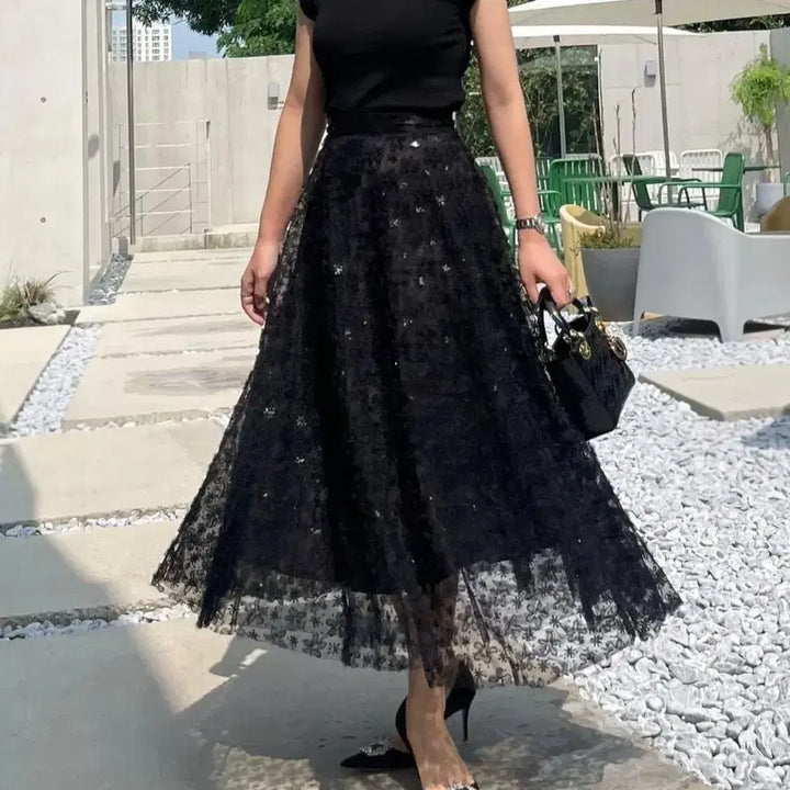[BUNJANG] Lyra Brillant Bouquet Tulle Skirt M Black / [M] 리라브리앙 부케 튤 스커트 bouquet tulle skirt