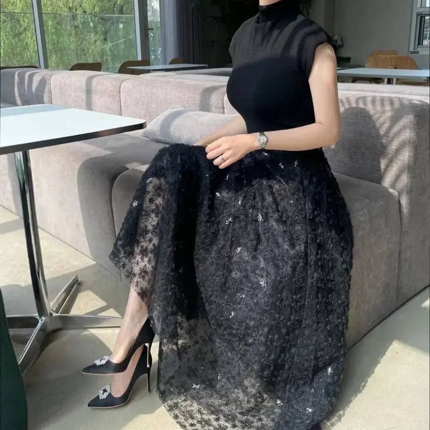 [BUNJANG] Lyra Brillant Bouquet Tulle Skirt M Black / [M] 리라브리앙 부케 튤 스커트 bouquet tulle skirt