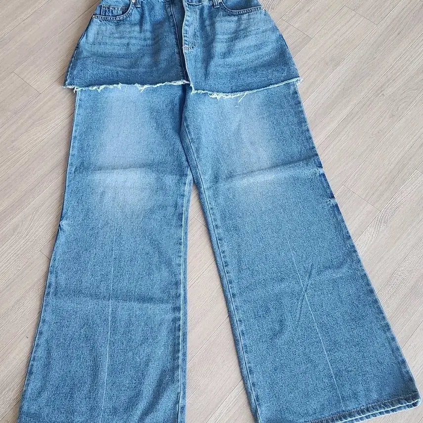 [BUNJANG] Aing Peda Day Vintage Wash Bootcut Wrap Skirt Denim Pants - M Size / 새상품 앙빼더데이 빈티지 워싱 부츠컷 랩스커트 데님팬츠 M사이즈