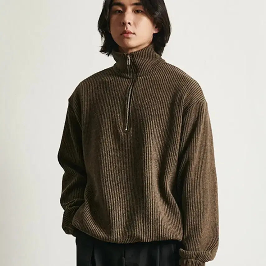 [BUNJANG] Bayer Knit Half Zip-Up Brown Top / 바이엘 니트 하프 집업 브라운
