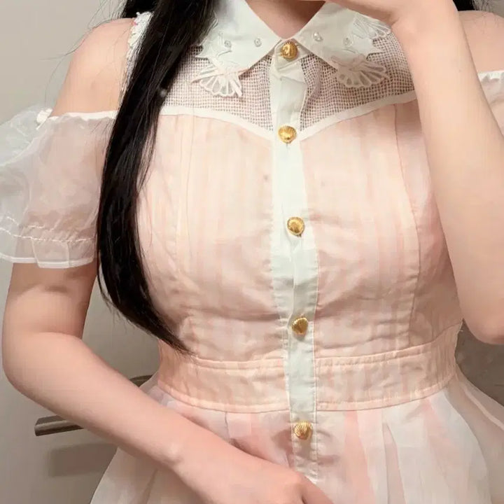 [BUNJANG] Lizlisa Hime Gyaru Off-Shoulder Peach Dress / 리즈리사 히메갸루 옾숄 피치 원피스