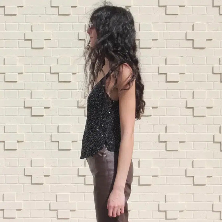 [BUNJANG] Vintage Black Beaded Sleeveless Top / 빈티지 블랙 비즈 슬리브리스 탑