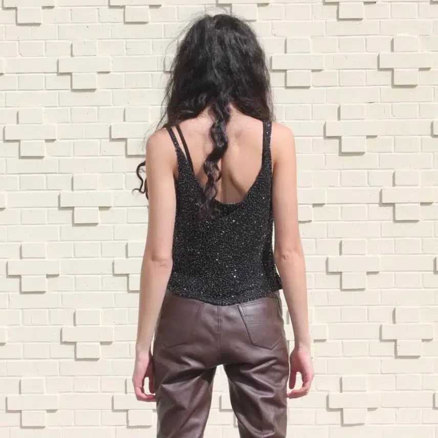[BUNJANG] Vintage Black Beaded Sleeveless Top / 빈티지 블랙 비즈 슬리브리스 탑
