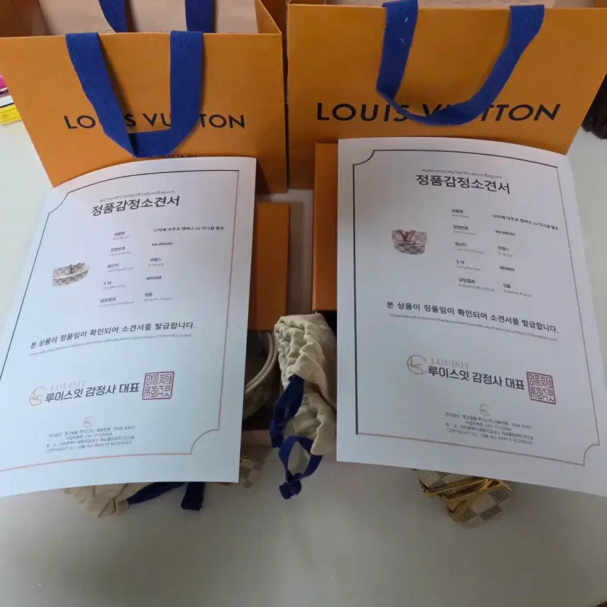 [BUNJANG] Louis Vuitton Damier Azur Belt Set / 루이비통 다미에 아쥬르 벨트 쇼핑백 풀셋 (정품)