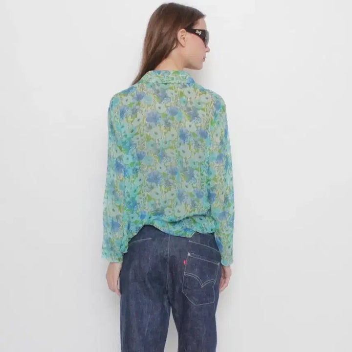 [BUNJANG] Silk Flower See-Through Blouse / 실크 플라워 시스루 셔츠 / 빈티지 블라우스
