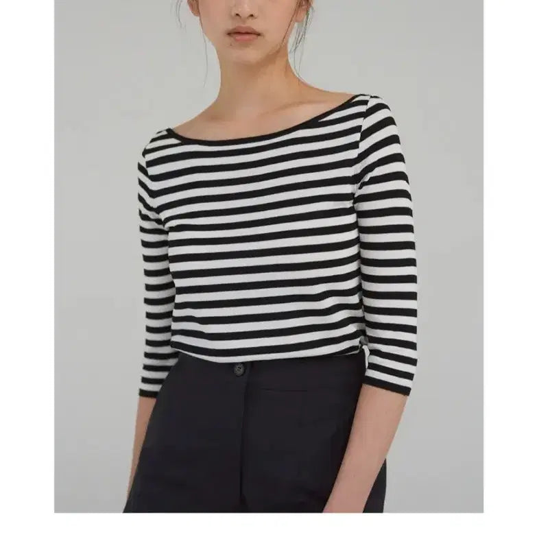 [BUNJANG] Shop M Boat Neck Stripe Knit Top / 샵엠 보트넥 스트라이프 니트 미착용 새상품