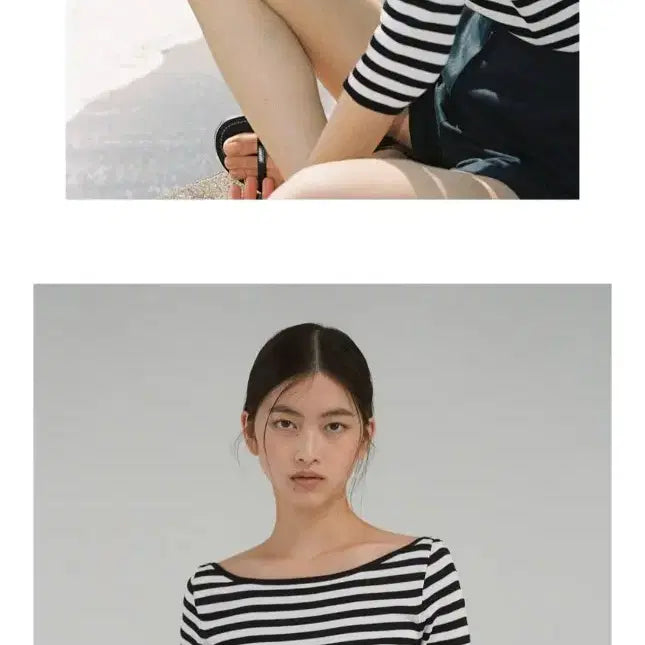 [BUNJANG] Shop M Boat Neck Stripe Knit Top / 샵엠 보트넥 스트라이프 니트 미착용 새상품