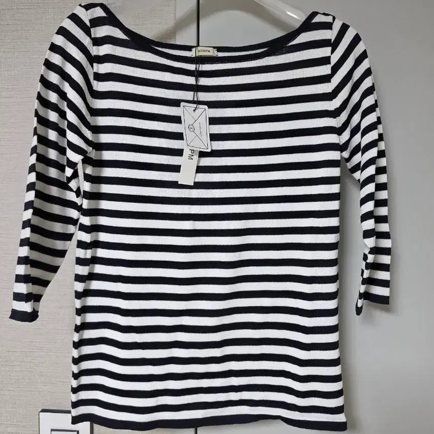 [BUNJANG] Shop M Boat Neck Stripe Knit Top / 샵엠 보트넥 스트라이프 니트 미착용 새상품
