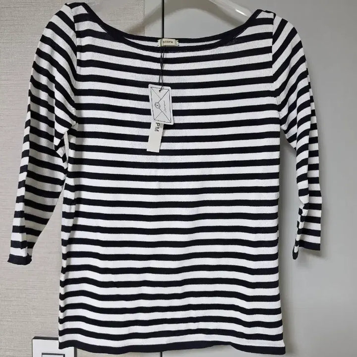 [BUNJANG] Shop M Boat Neck Stripe Knit Top / 샵엠 보트넥 스트라이프 니트 미착용 새상품