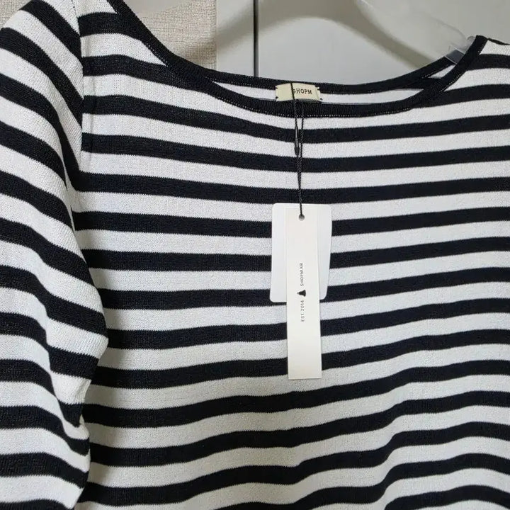 [BUNJANG] Shop M Boat Neck Stripe Knit Top / 샵엠 보트넥 스트라이프 니트 미착용 새상품