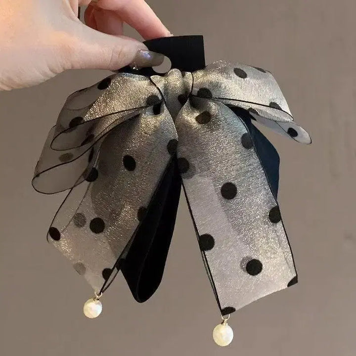 [BUNJANG] Water Drop Ribbon Pearl Hair Tie / 물방울 리본 진주 머리끈 헤어 끈