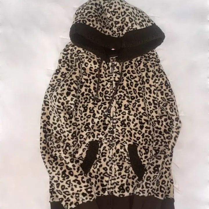[BUNJANG] Leopard Print Gal Hooded Fleece Jacket / 호피 레오파드 갸루 후드집업 후리스 퍼자켓
