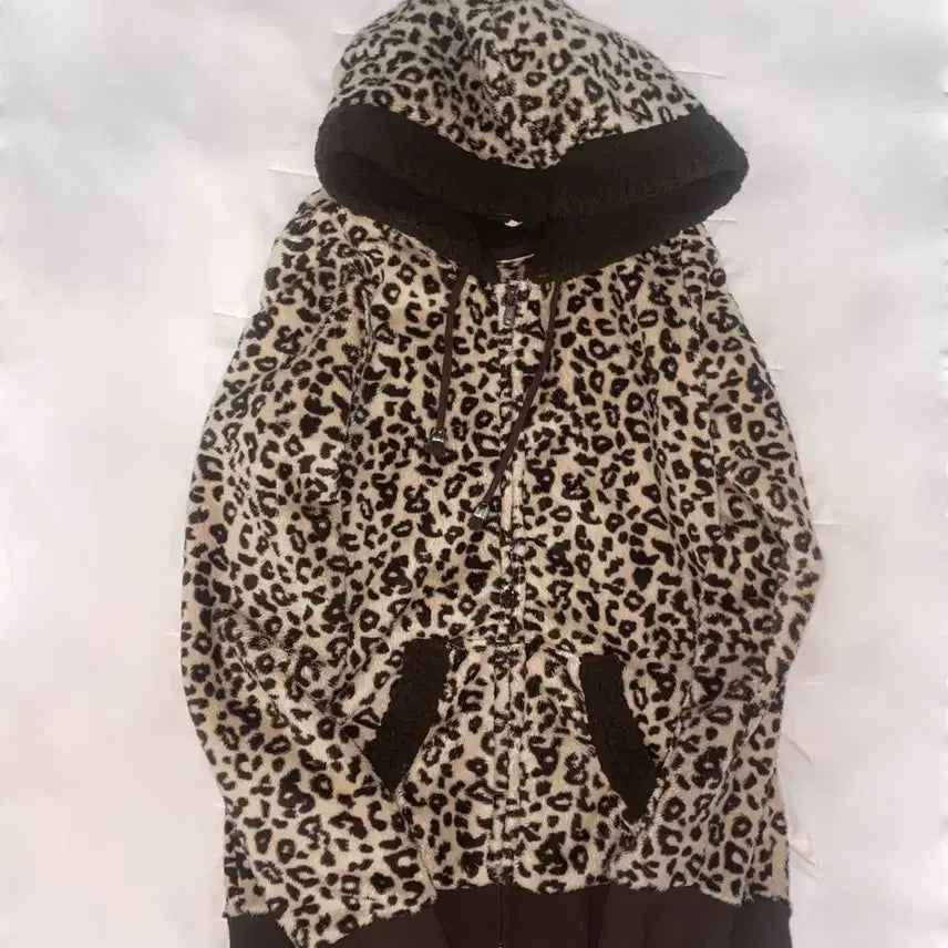 [BUNJANG] Leopard Print Gal Hooded Fleece Jacket / 호피 레오파드 갸루 후드집업 후리스 퍼자켓