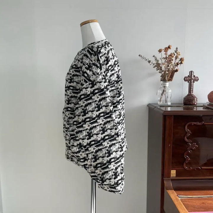 [BUNJANG] Time Black White Pattern Zip-Up Jacket / [Time] 블랙 화이트 패턴 집업 자켓