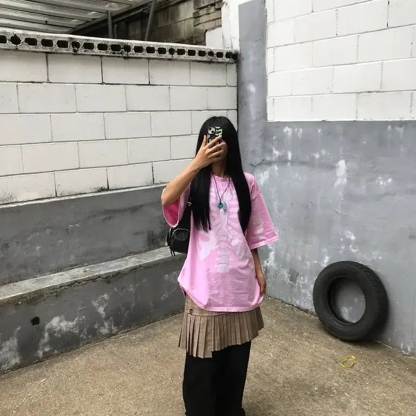 [BUNJANG] 스키즘인듀싱 RIB CAGE T SHIRT_PINK M사이즈 / 스키즘인듀싱 RIB CAGE T SHIRT_PINK M사이즈