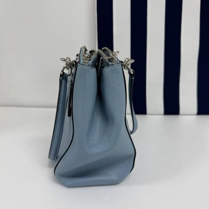 [BUNJANG] Coach Signature Saffiano Leather 2-Way Tote Shoulder Bag Sky Blue Women&