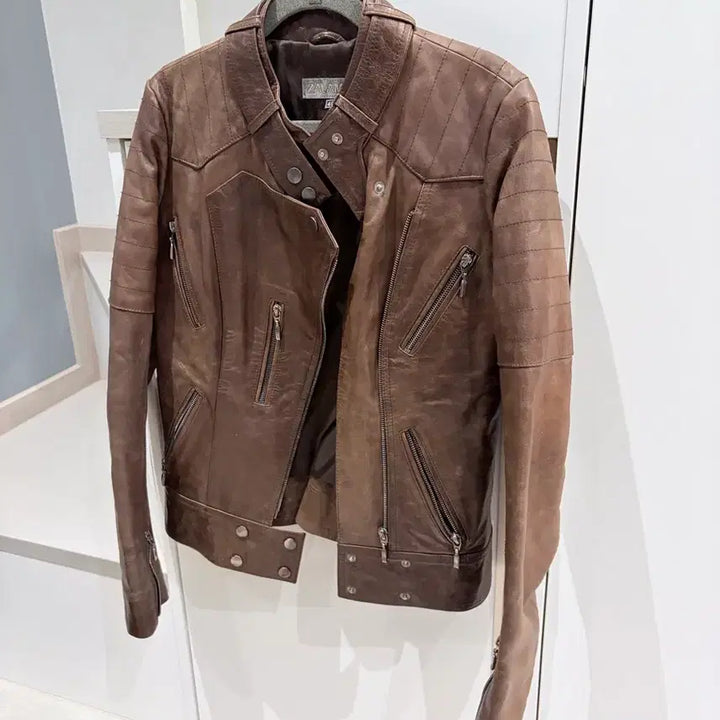 [BUNJANG] ZALAMM Brown Natural Cowhide Leather Rider Jacket Size 40 / 거의 새상품 네덜란드 ZALAMM 40사이즈 브라운 천연 소가죽 라이더