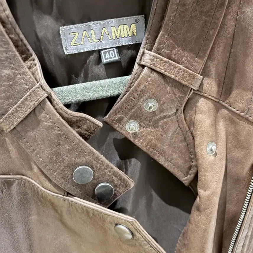 [BUNJANG] ZALAMM Brown Natural Cowhide Leather Rider Jacket Size 40 / 거의 새상품 네덜란드 ZALAMM 40사이즈 브라운 천연 소가죽 라이더