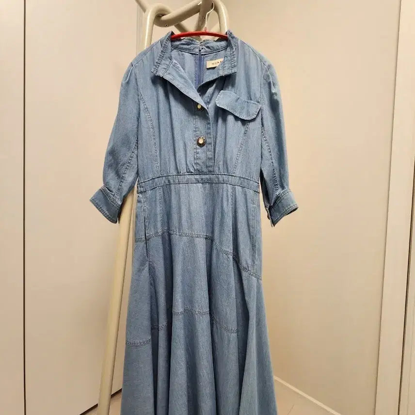 [BUNJANG] MINE Denim Banded Waist Long Dress / 마인)허리밴딩 데님원피스55~66