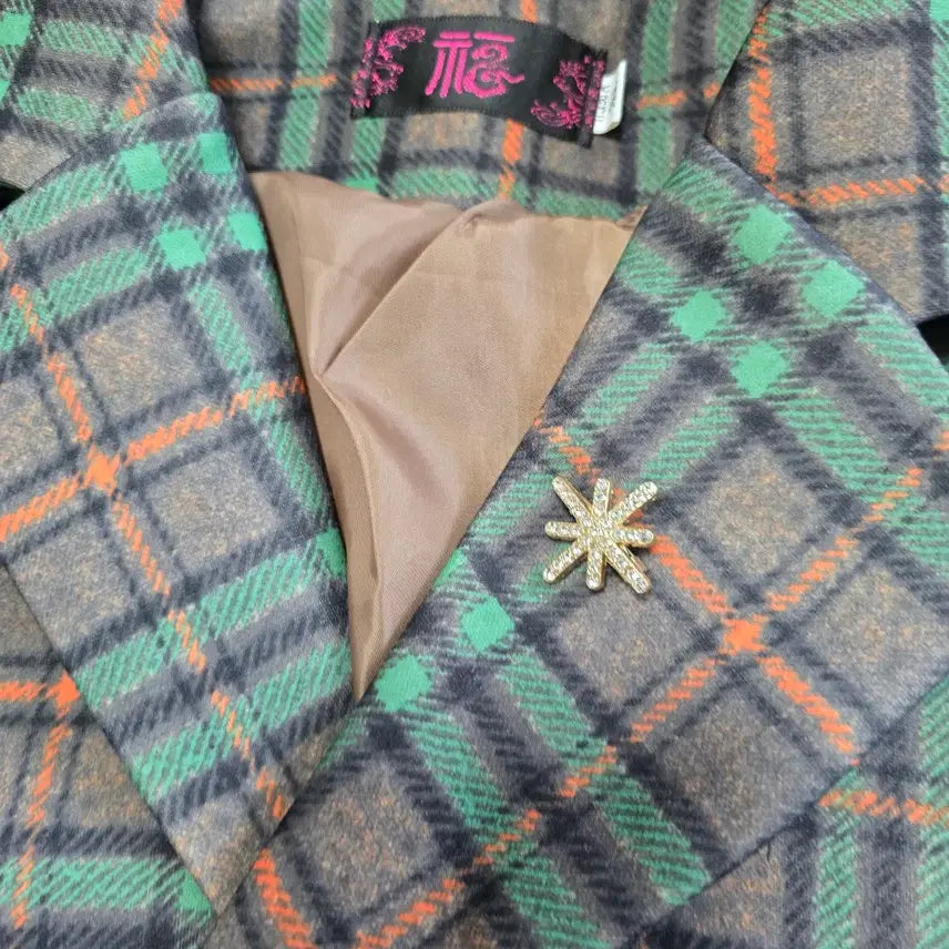 [BUNJANG] Vintage Check Pattern Jacket with Brooch / 빈티지 체크 자켓 브로치 포함 상태최상 44~55추천