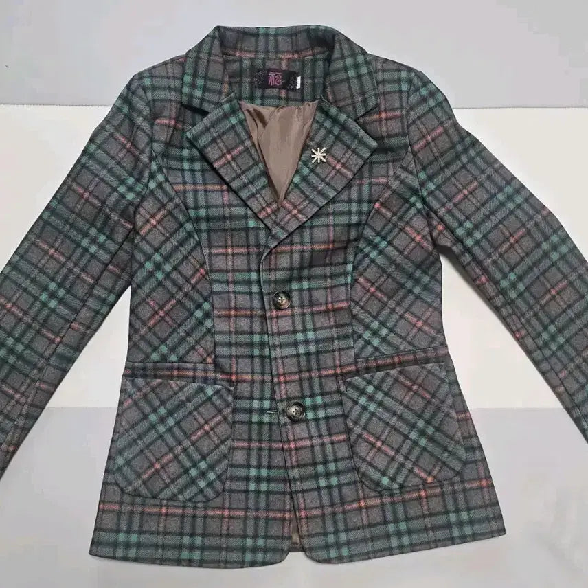 [BUNJANG] Vintage Check Pattern Jacket with Brooch / 빈티지 체크 자켓 브로치 포함 상태최상 44~55추천