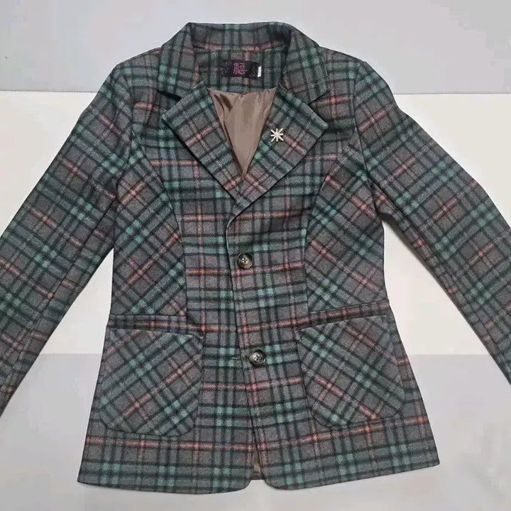 [BUNJANG] Vintage Check Pattern Jacket with Brooch / 빈티지 체크 자켓 브로치 포함 상태최상 44~55추천