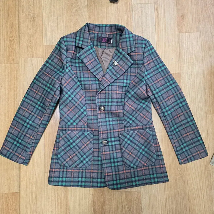 [BUNJANG] Vintage Check Pattern Jacket with Brooch / 빈티지 체크 자켓 브로치 포함 상태최상 44~55추천