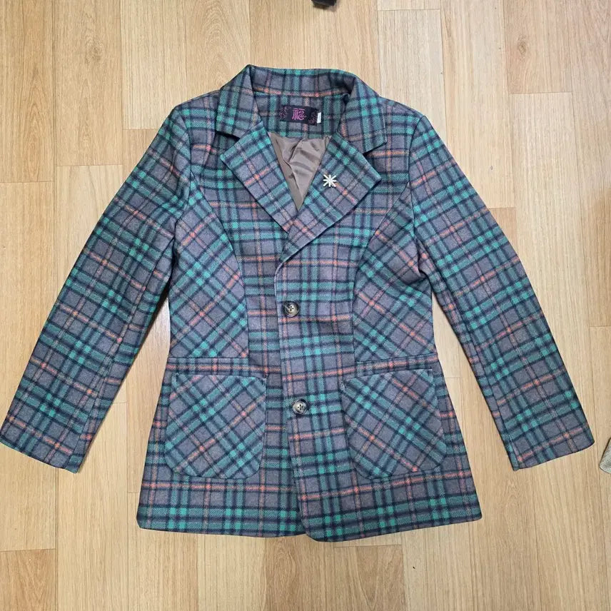 [BUNJANG] Vintage Check Pattern Jacket with Brooch / 빈티지 체크 자켓 브로치 포함 상태최상 44~55추천