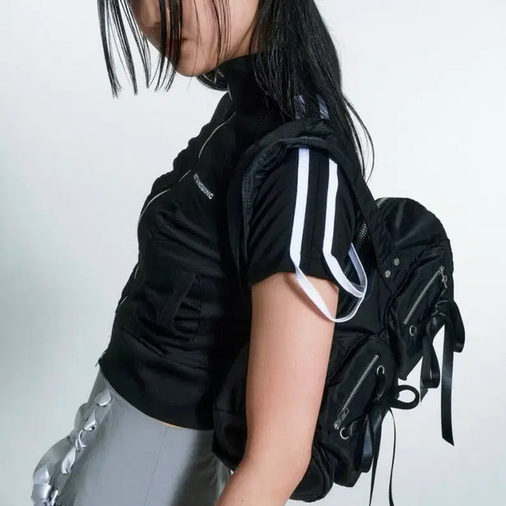 [BUNJANG] NOTKNOWING Double Ribbon Cargo Duffle Bag Black / 낫노잉 더블 리본 카고 더플백 블랙