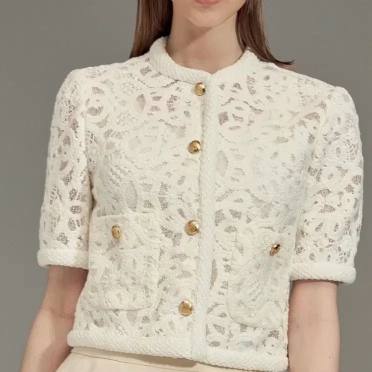 [BUNJANG] Hanseom Lanvin Collection White Lace Jacket / 한섬 랑방 컬렉션 화이트 레이스 자켓
